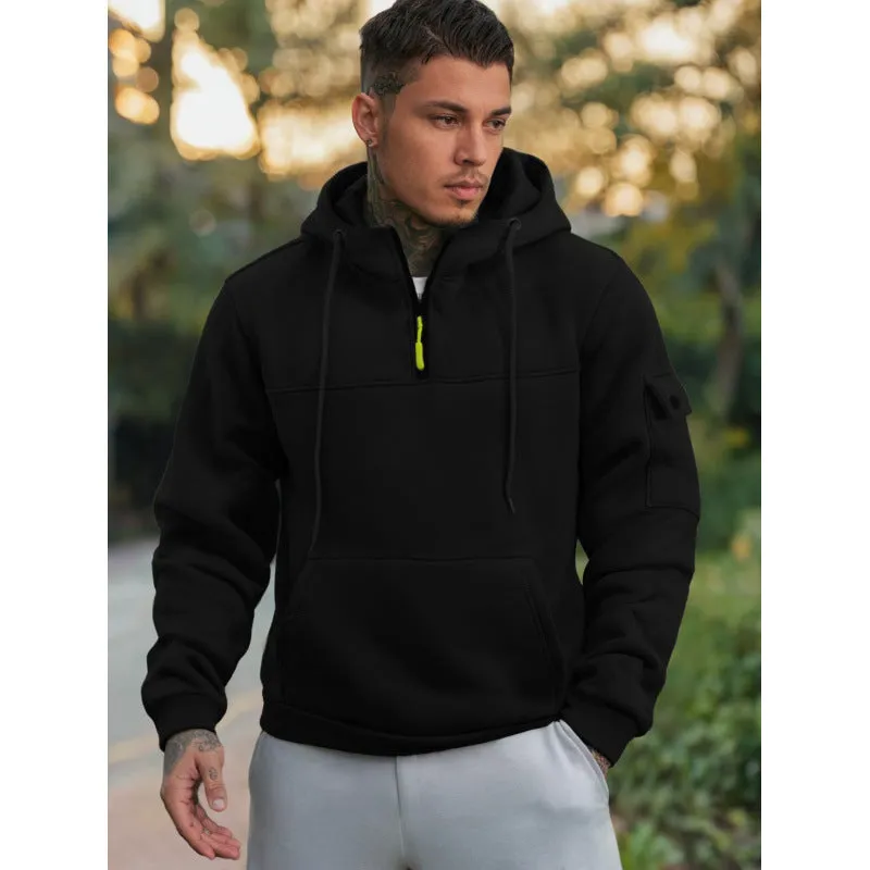 MEN'S CASUAL SPORTS MULTI POCKET ZIPPER HOODED LONG SLEEVED SWEATSHIRT