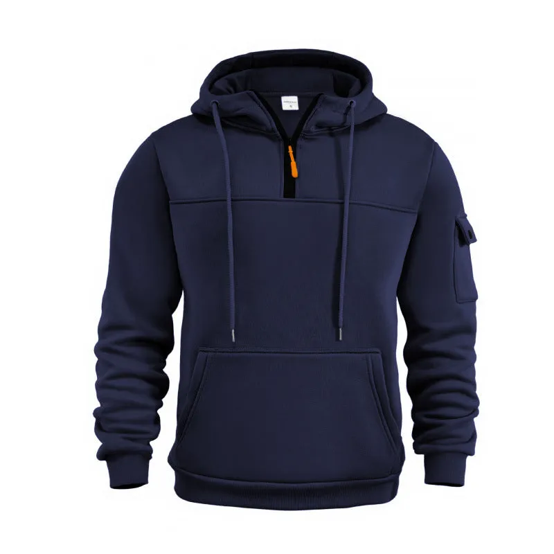 MEN'S CASUAL SPORTS MULTI POCKET ZIPPER HOODED LONG SLEEVED SWEATSHIRT