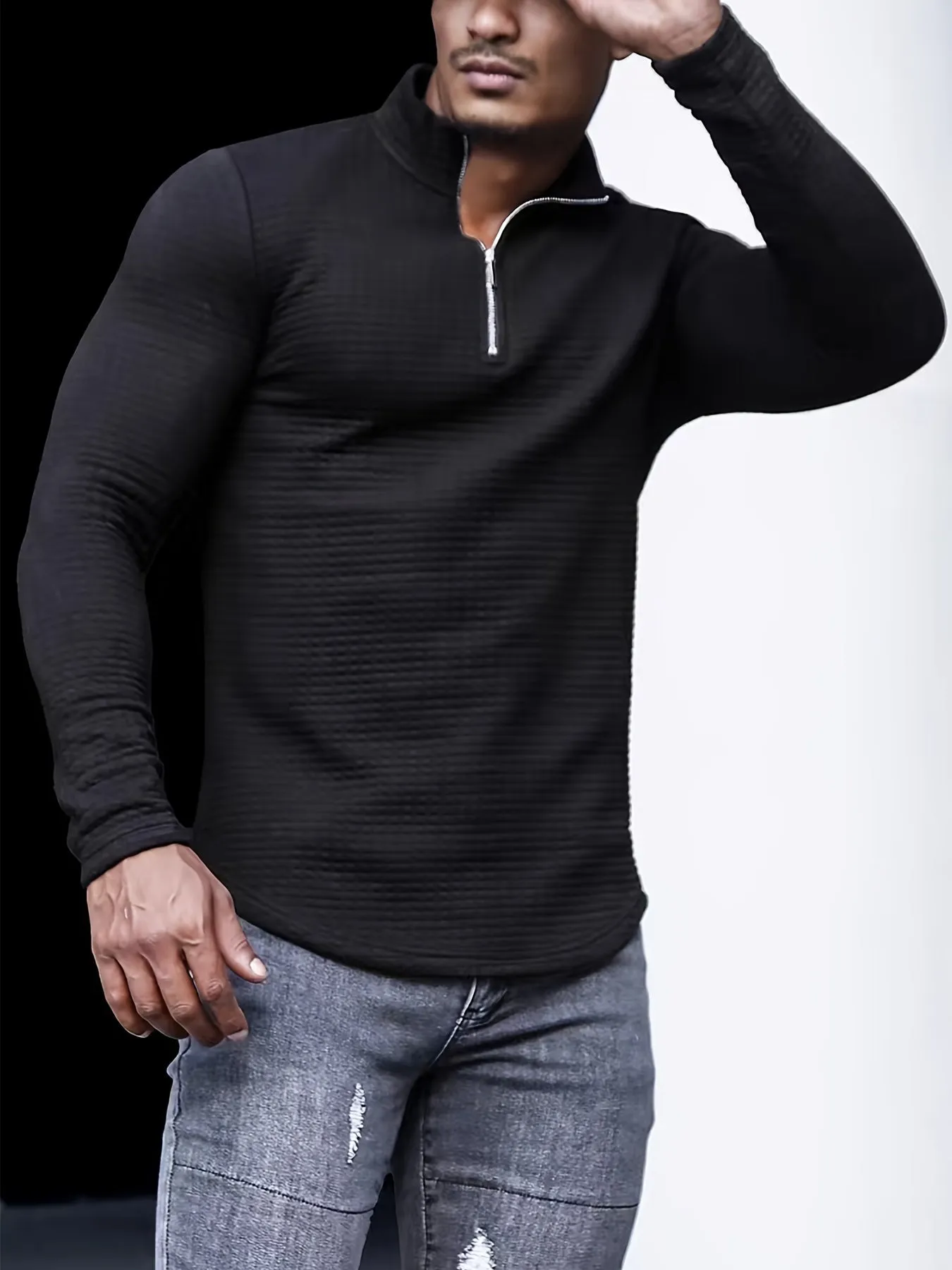 Men's Casual Waffle Knit Quarter Zip Sweater | Perfect for Autumn/Winter