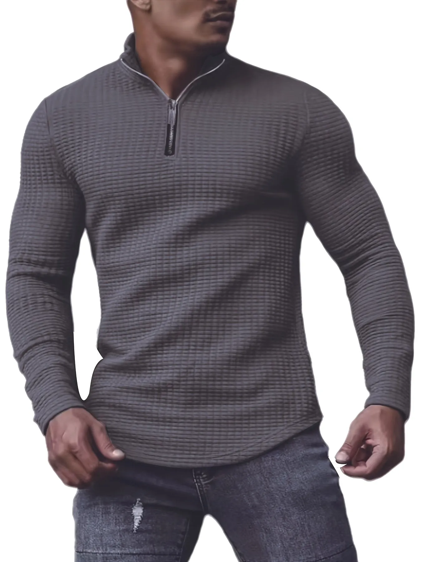 Men's Casual Waffle Knit Quarter Zip Sweater | Perfect for Autumn/Winter