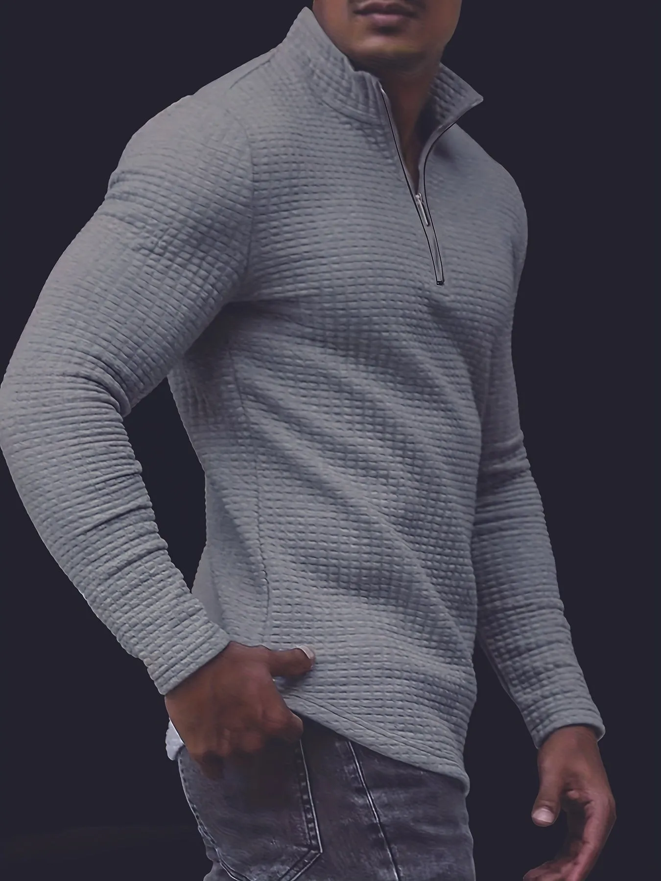 Men's Casual Waffle Knit Quarter Zip Sweater | Perfect for Autumn/Winter