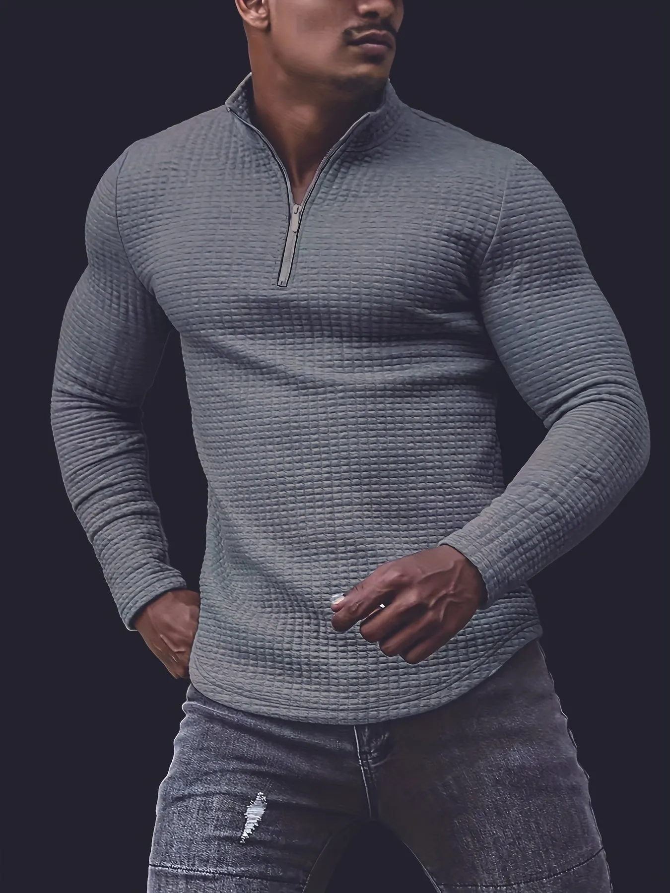 Men's Casual Waffle Knit Quarter Zip Sweater | Perfect for Autumn/Winter