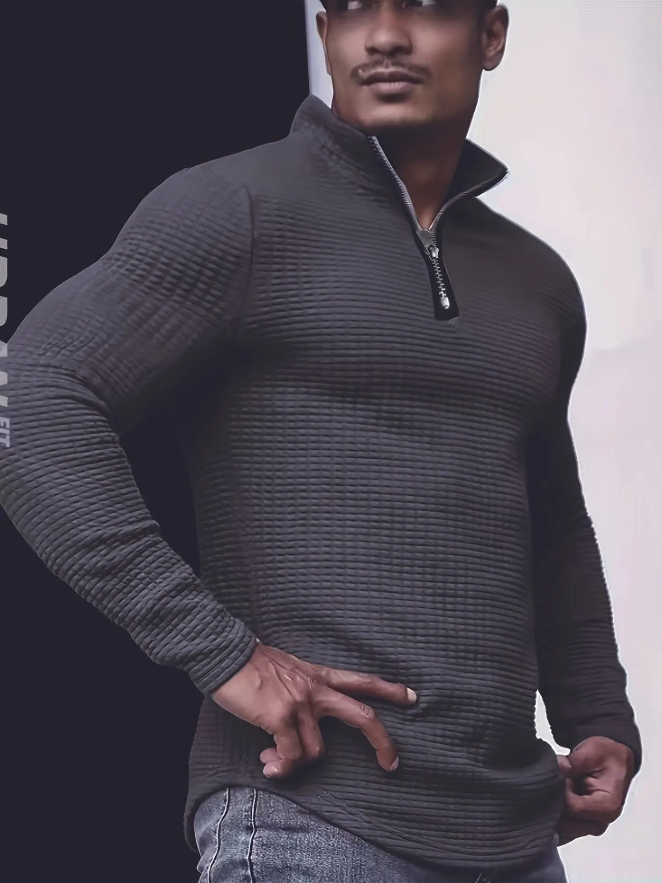 Men's Casual Waffle Knit Quarter Zip Sweater | Perfect for Autumn/Winter