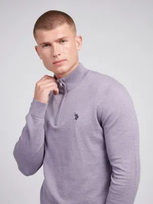 Mens Cotton Funnel Neck 1/4 Zip Knit in Dusk