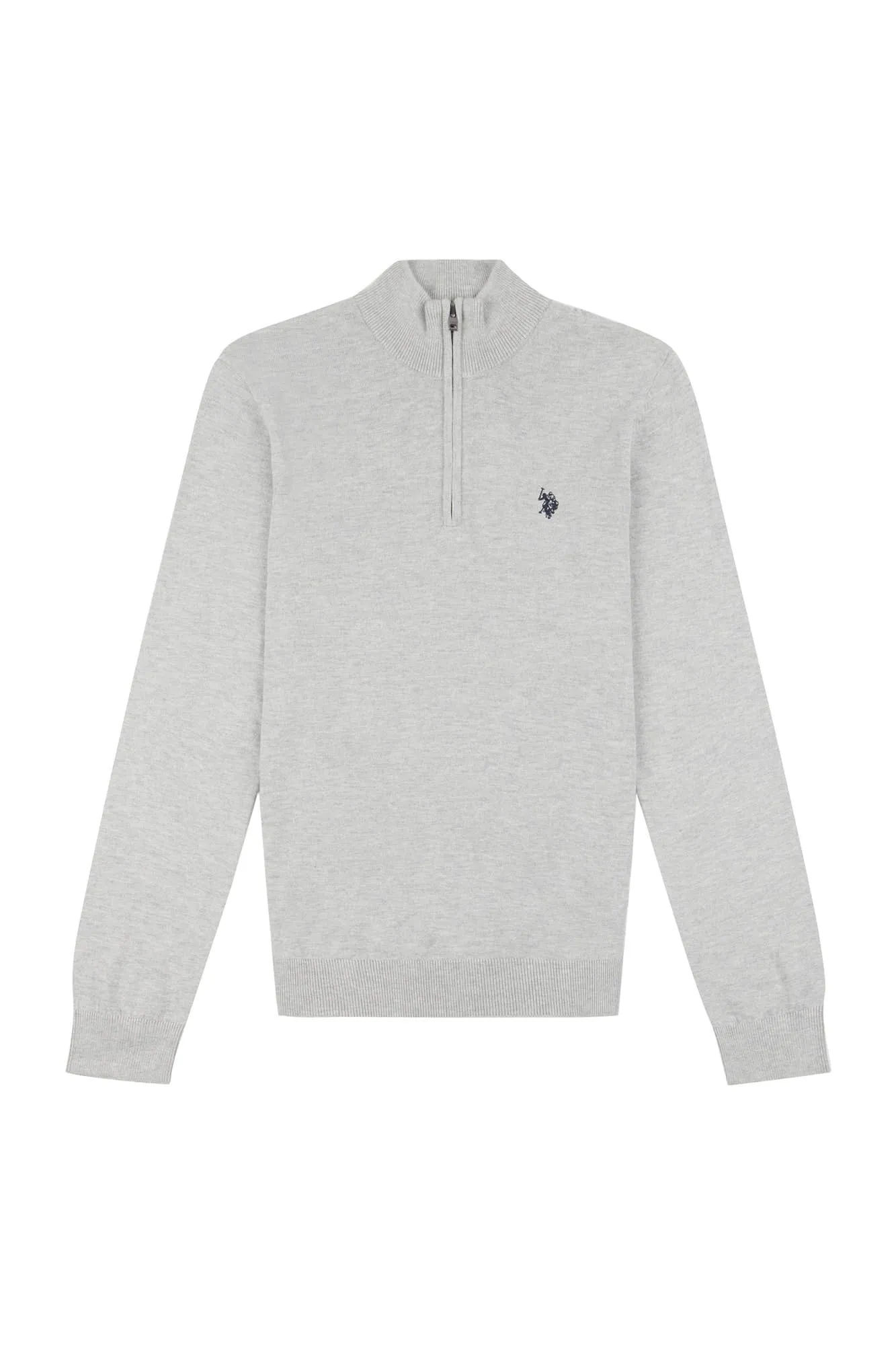 Mens Cotton Funnel Neck 1/4 Zip Knit in Mid Grey Marl