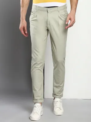 Men's Cotton Trouser Slim Fit Sage  Mid Rise Waist With Four Pockets