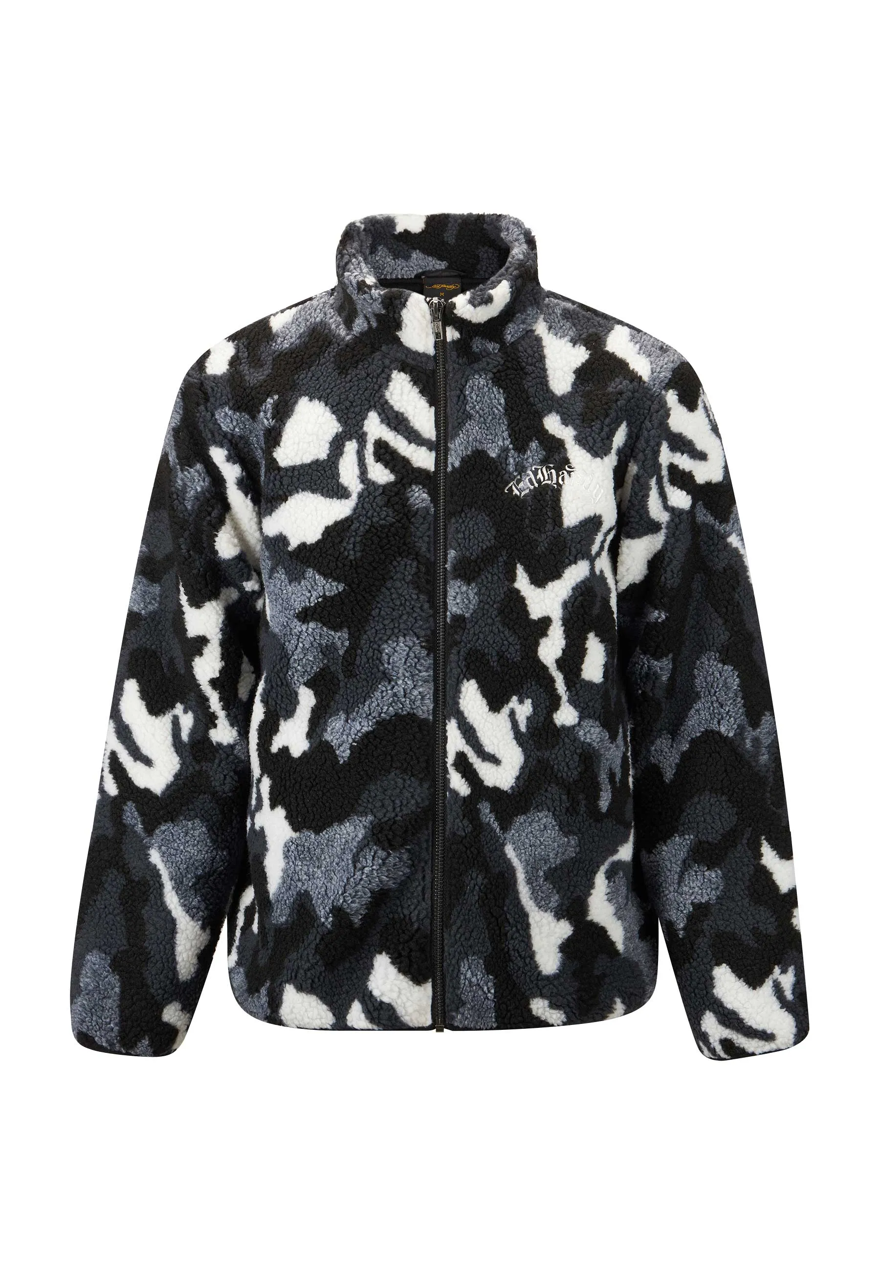 Mens Dragon & Rose Camo Zip Thru Borg Fleece Jacket - Grey Camo