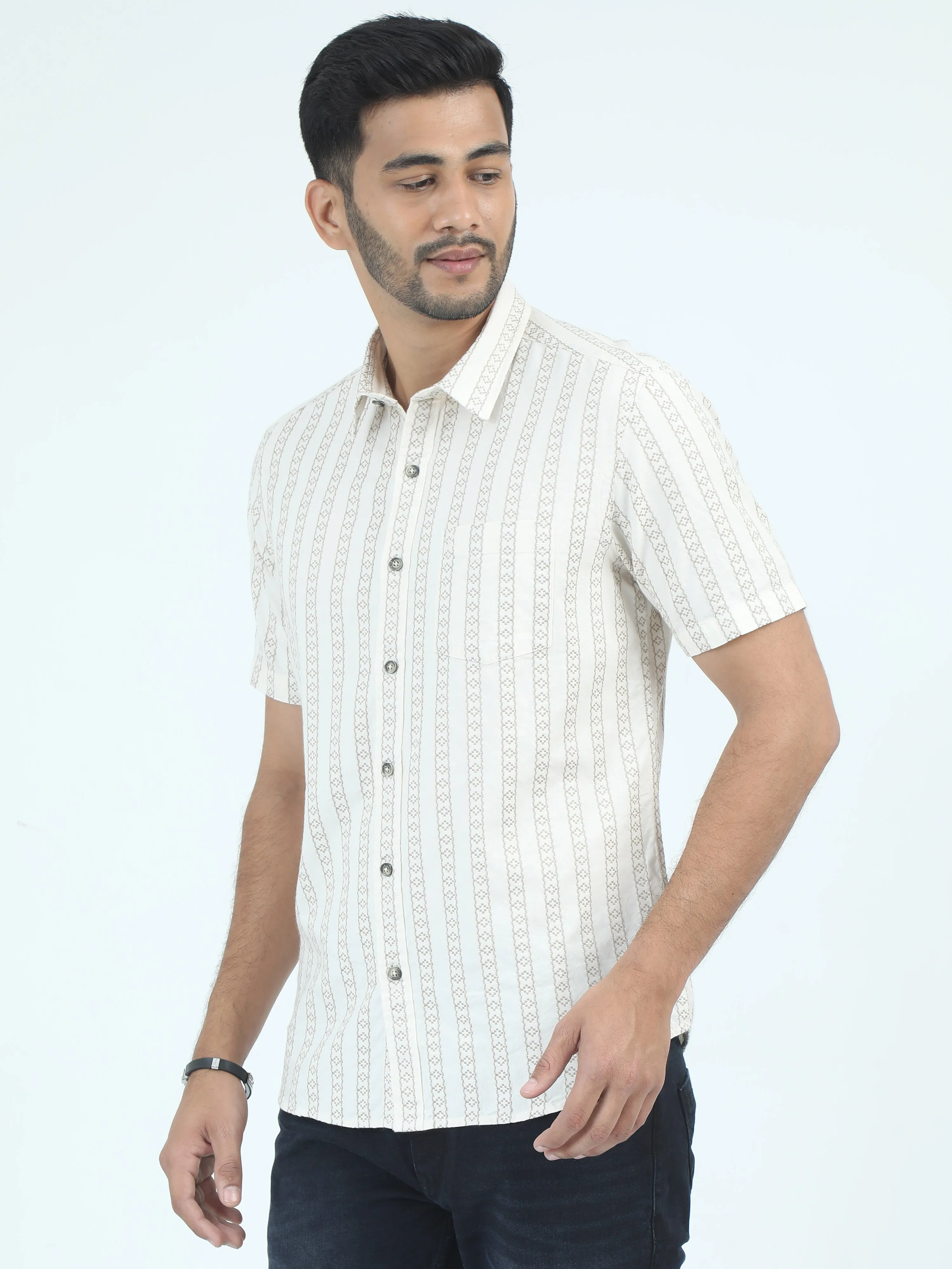 MEN'S EGGRU WHITE STRIPES SLIM FIT SHIRT