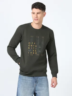 Men's Green Regular Fit Printed Full Sleeves Casual Sweatshirt