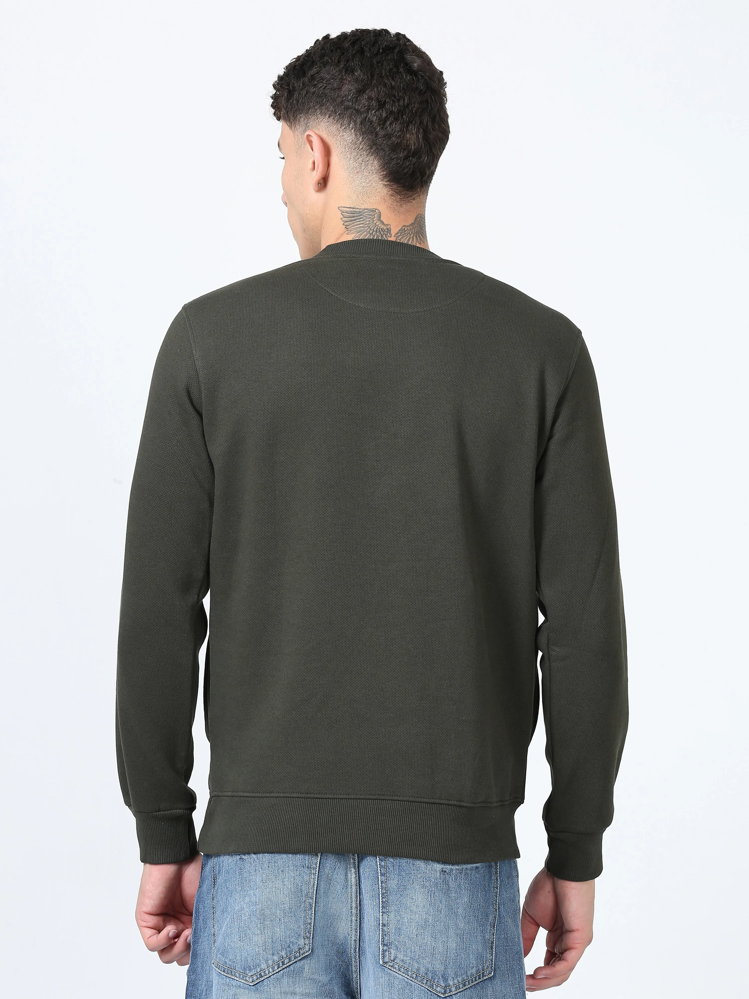 Men's Green Regular Fit Printed Full Sleeves Casual Sweatshirt