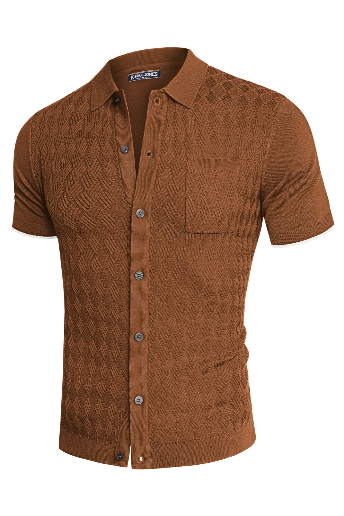 Men's Polo Cardigan Shirt Short Sleeve Textured Button Down Knit Polo Shirts