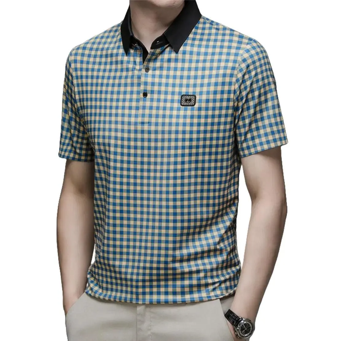 Men's Silk Polo Shirt Summer Business Casual Short Sleeve Shirt