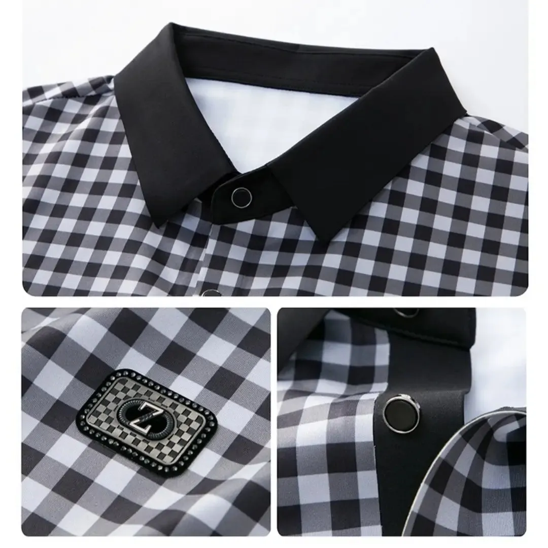 Men's Silk Polo Shirt Summer Business Casual Short Sleeve Shirt