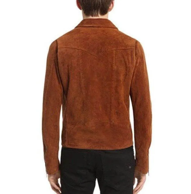 Men's Tan Brown Suede Leather Jacket, Men's Fashion Zipper Jacket