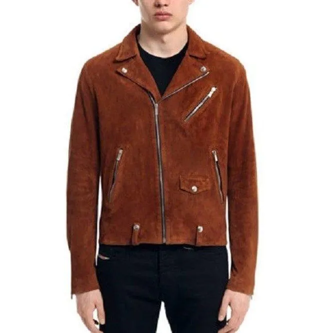 Men's Tan Brown Suede Leather Jacket, Men's Fashion Zipper Jacket