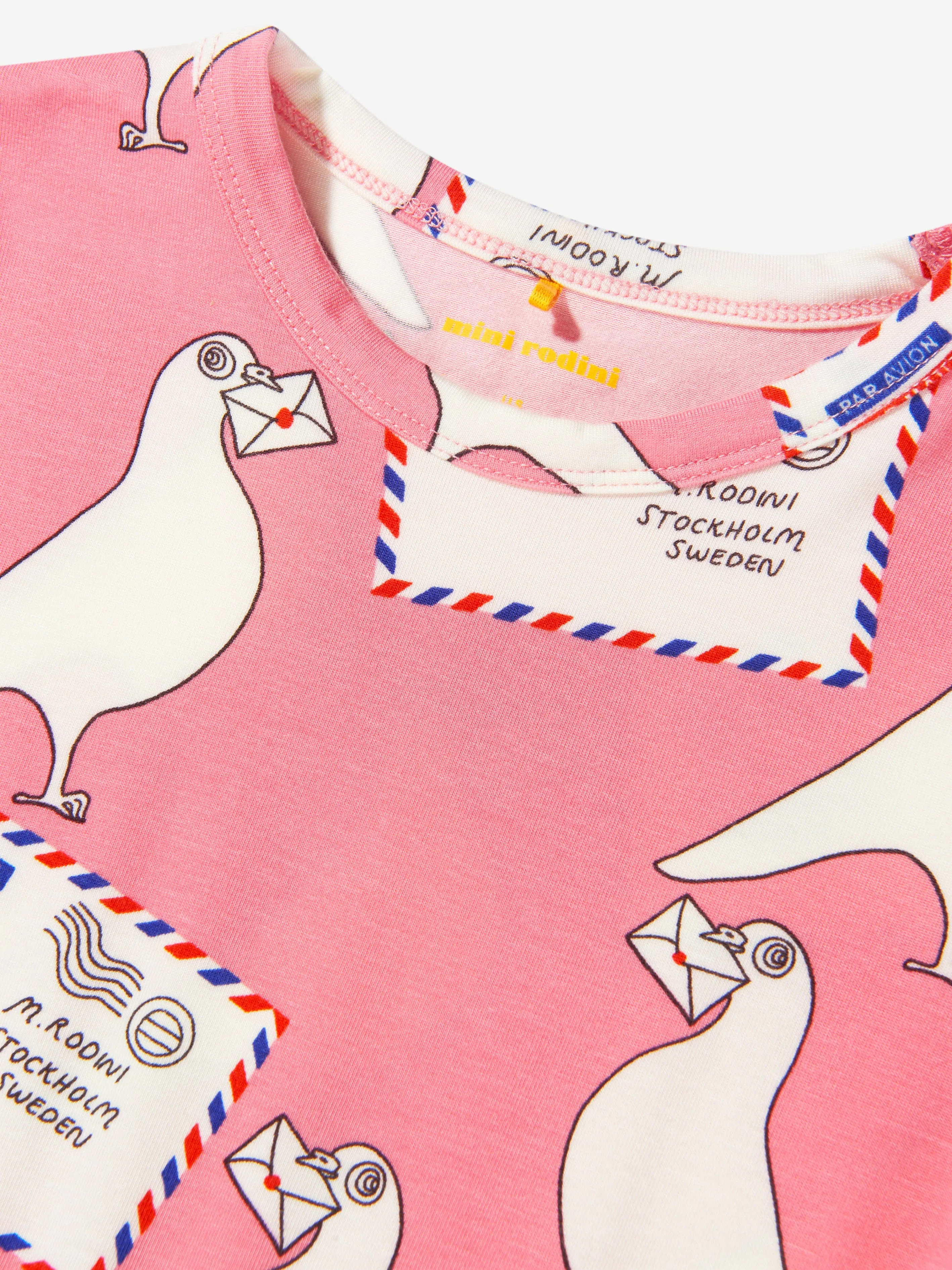 Mini Rodini Girls Pigeon Print T-Shirt Dress In Pink