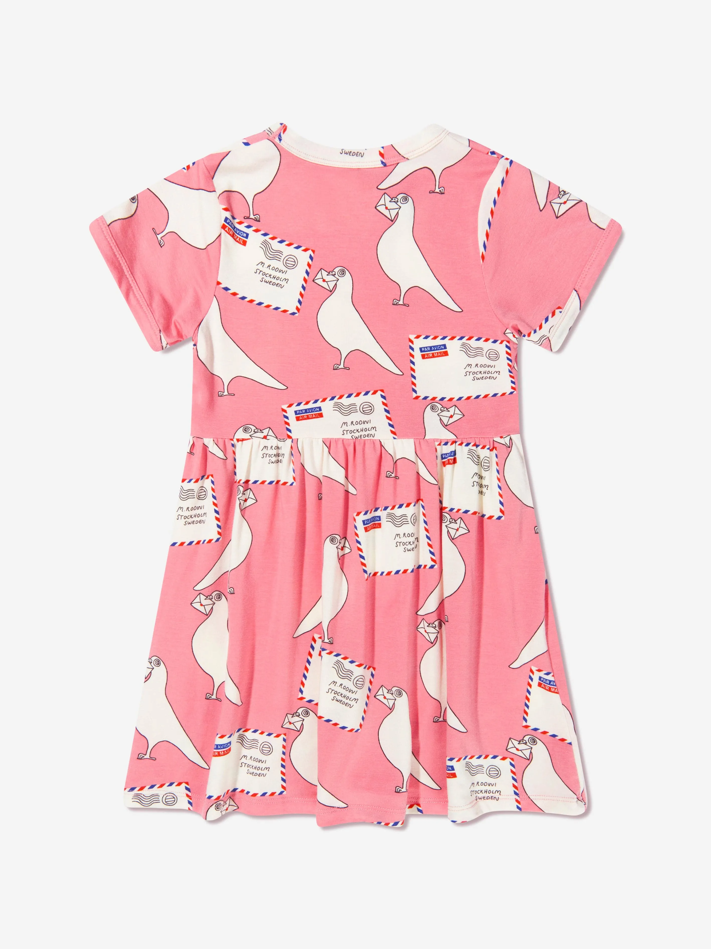 Mini Rodini Girls Pigeon Print T-Shirt Dress In Pink