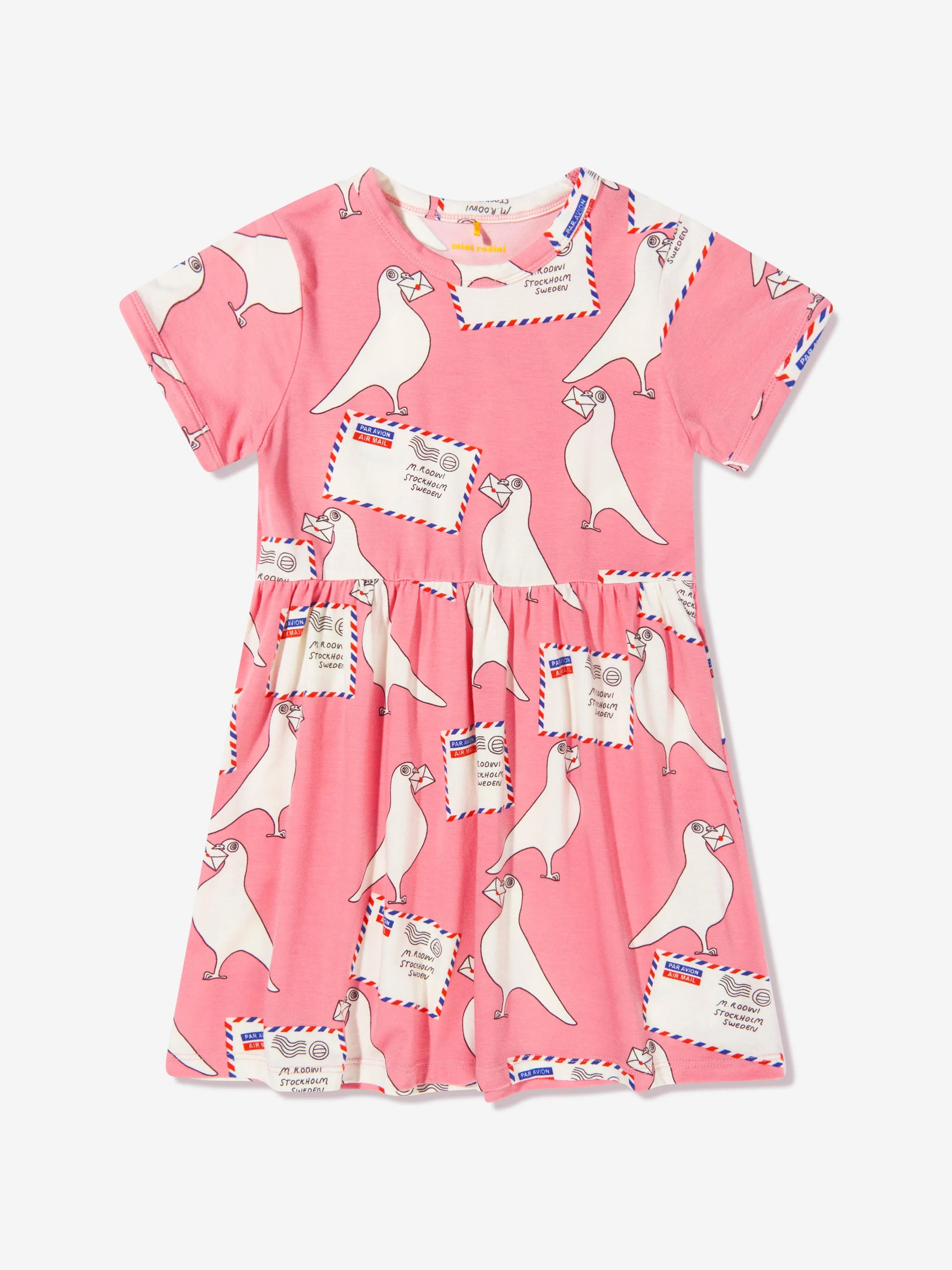 Mini Rodini Girls Pigeon Print T-Shirt Dress In Pink