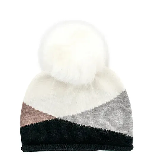 Mitchie's Matchings | Knit Zigzag Sparkle Hat with Crystals & Fox Fur Pompom | Women's