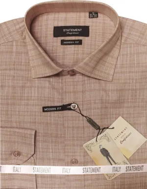 MODERN FIT TAN DRESS SHIRT SELF TEXTURED