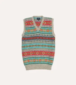 Multicoloured Fair Isle Lambswool Sleeveless V-Neck Jumper