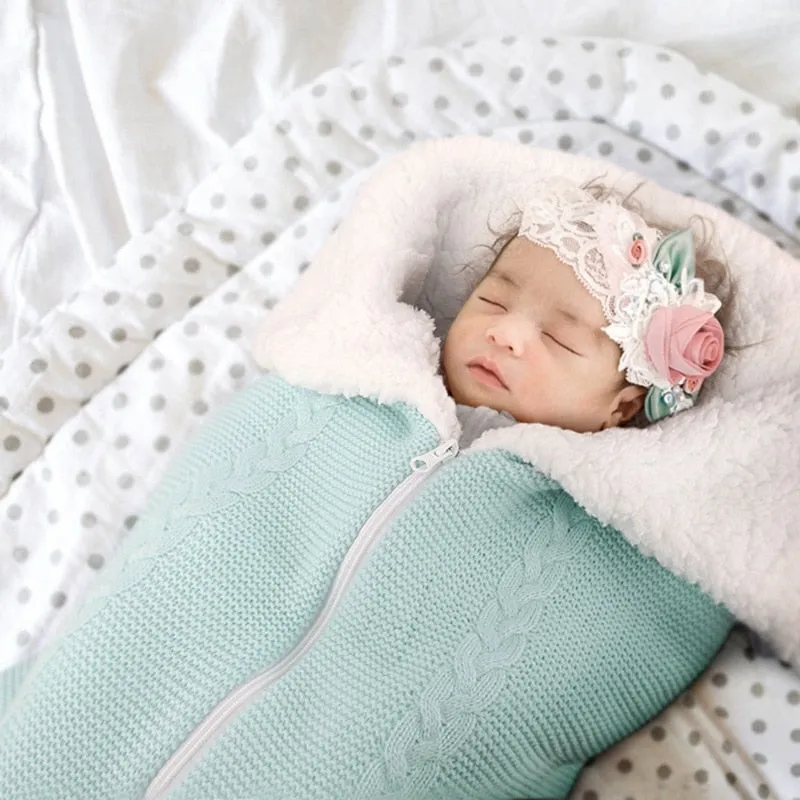 Newborns Sleeping Bag Thicken Winter Baby Envelope Knitted Stroller Swaddle Footmuff Toddler  Infant Sacks