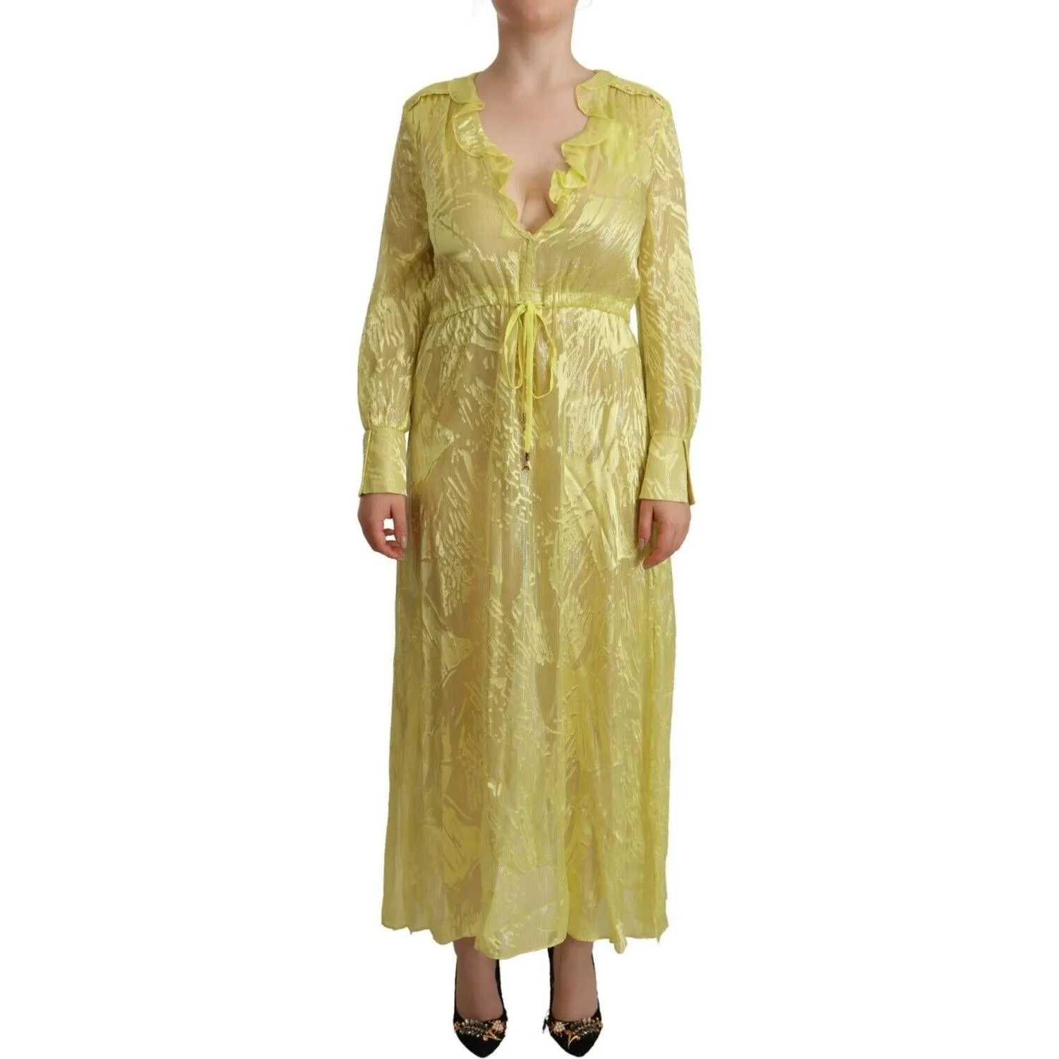 Patrizia Pepe Sunshine Silk Blend Maxi Dress - Long Sleeves & Plunge