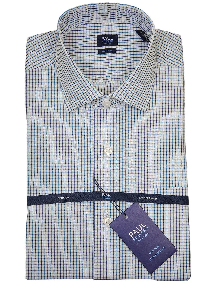 Paul Edward 17742 100% Cotton Boy's Dress Shirt - Check - Turquoise/Navy, Long Sleeve