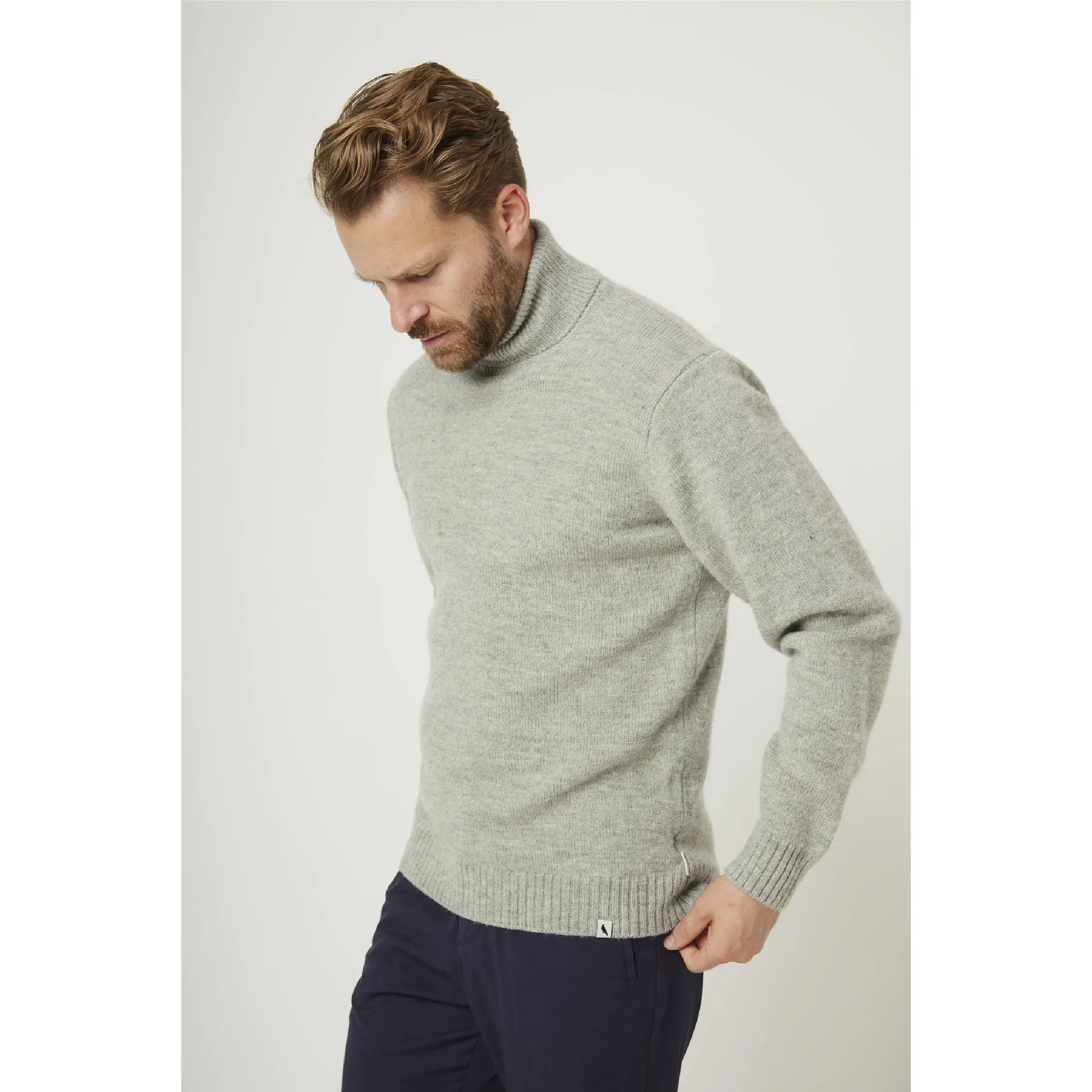 Peregrine Makers Stitch Polo Neck Jumper Light Grey Made in England WJ71038