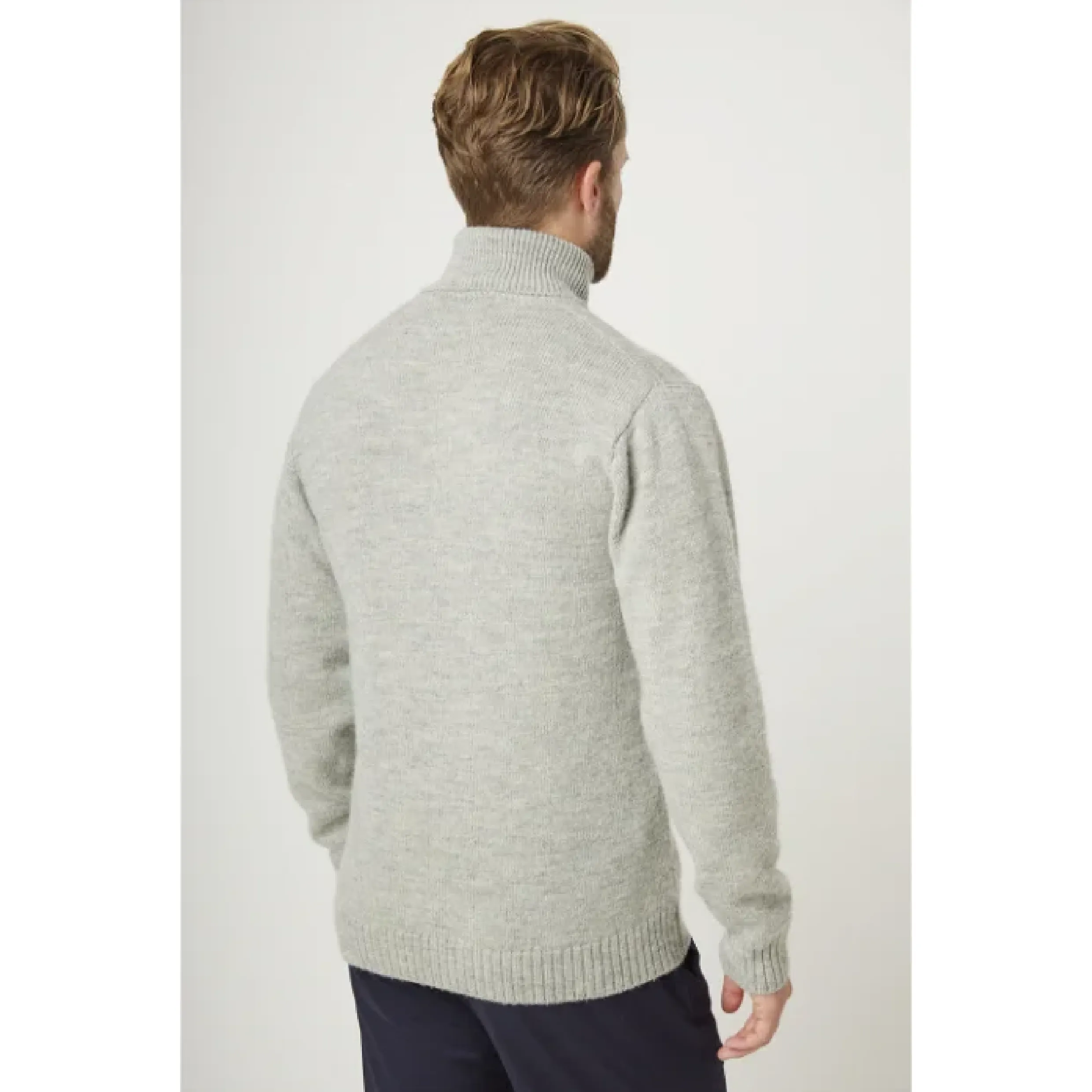 Peregrine Makers Stitch Polo Neck Jumper Light Grey Made in England WJ71038