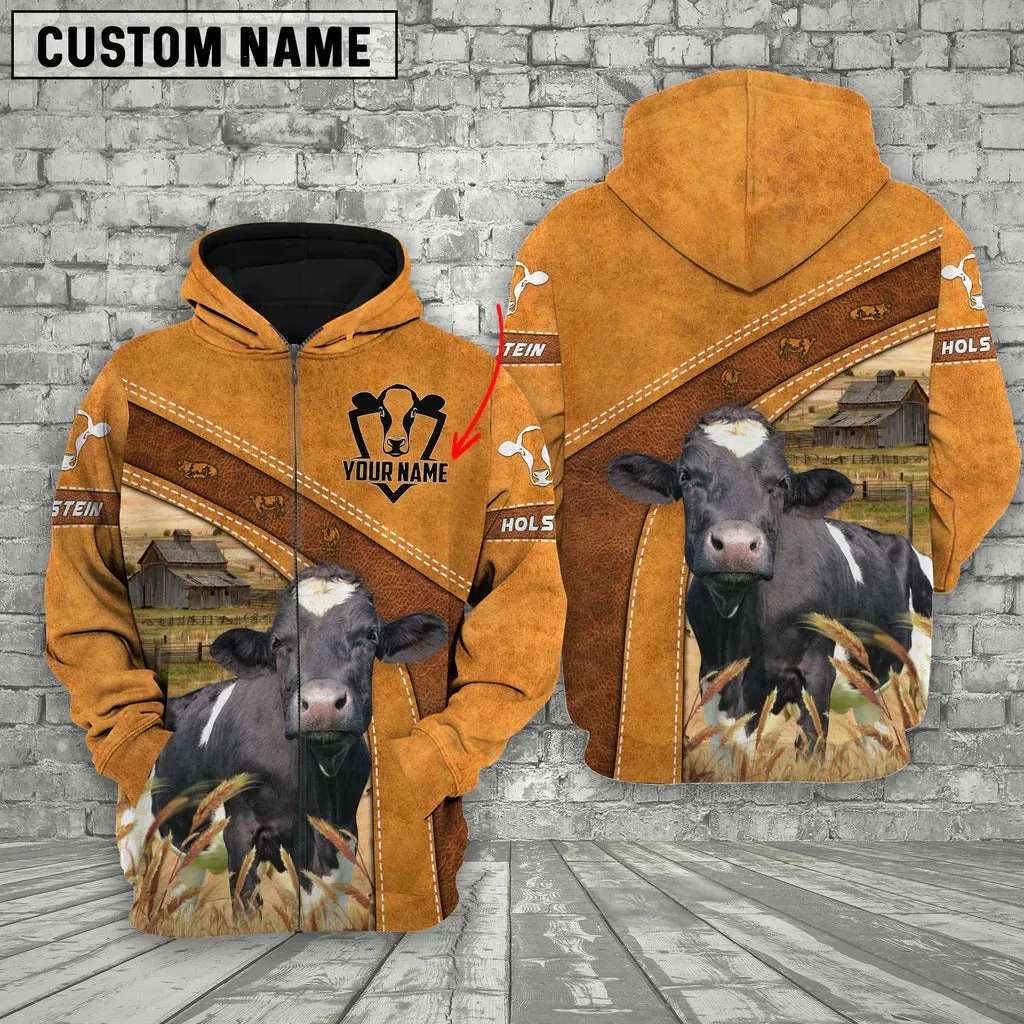 Personalized 3D All Over Print Holstein Cattle Zip Hoodie For Her Him, Farm Hoodie For Cow Lover