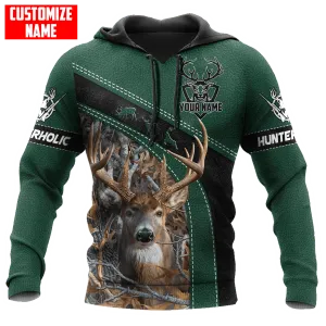 Personalized Hunting Green Leather Pattern Hoodie, Hunting Hoodie, Deer Hunter Hoodie For Men Women