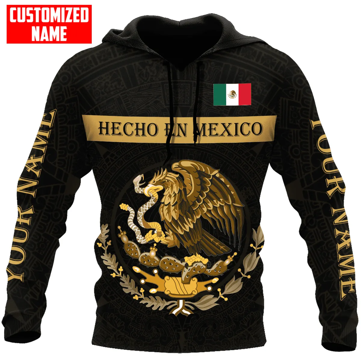 Personalized Mexico Hecho En Mexico Gold 3D Sweatshirt Zip Hoodie Christmas Mexico Shirt