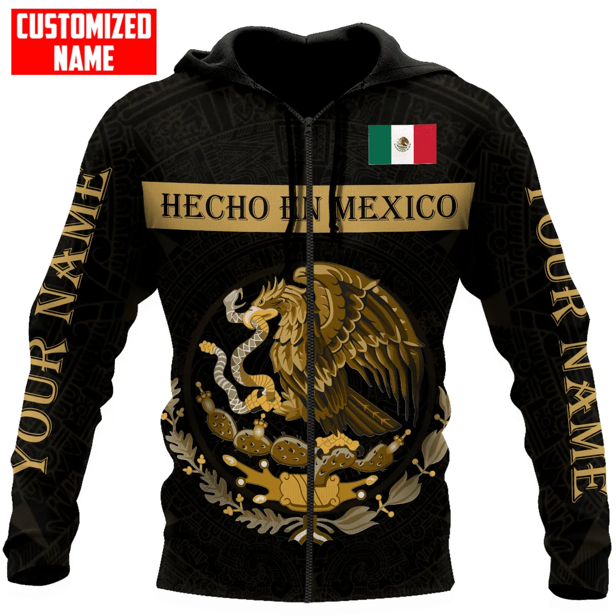 Personalized Mexico Hecho En Mexico Gold 3D Sweatshirt Zip Hoodie Christmas Mexico Shirt