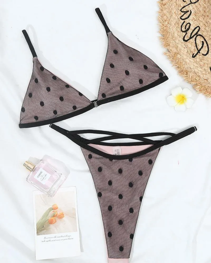 Polka Dot Spaghetti Strap Hollow-out Bikini