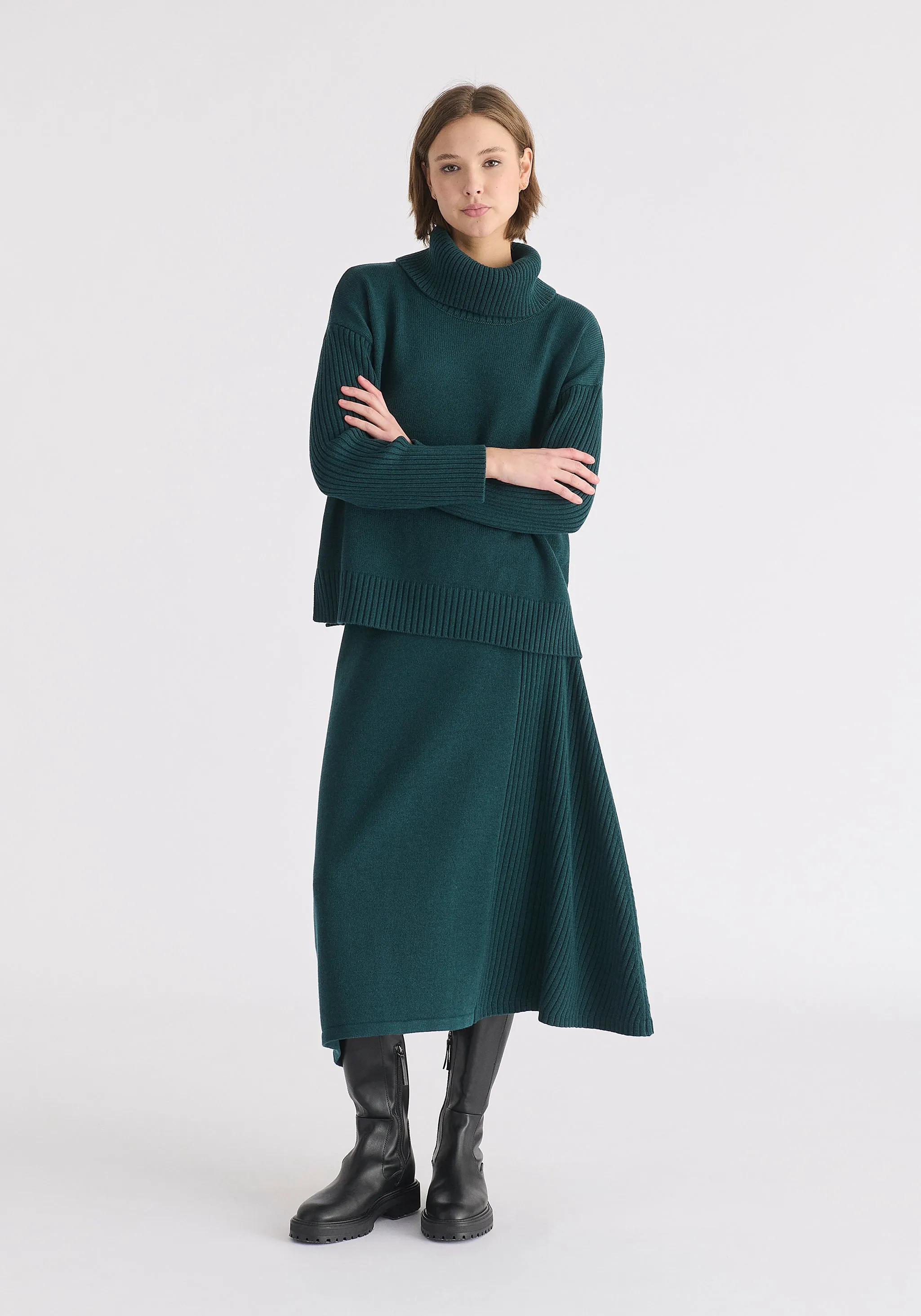 Polo Neck Jumper with Ribbed Details