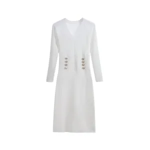 Pre Order:  Hollow Knitted Hip Wrapped Midi Dress