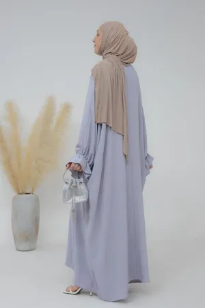 Radwa batwing abaya with ruched sleeve and loose cut in light grey