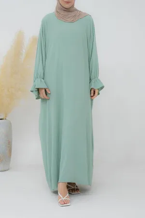 Radwa batwing abaya with ruched sleeve and loose cut in mint green