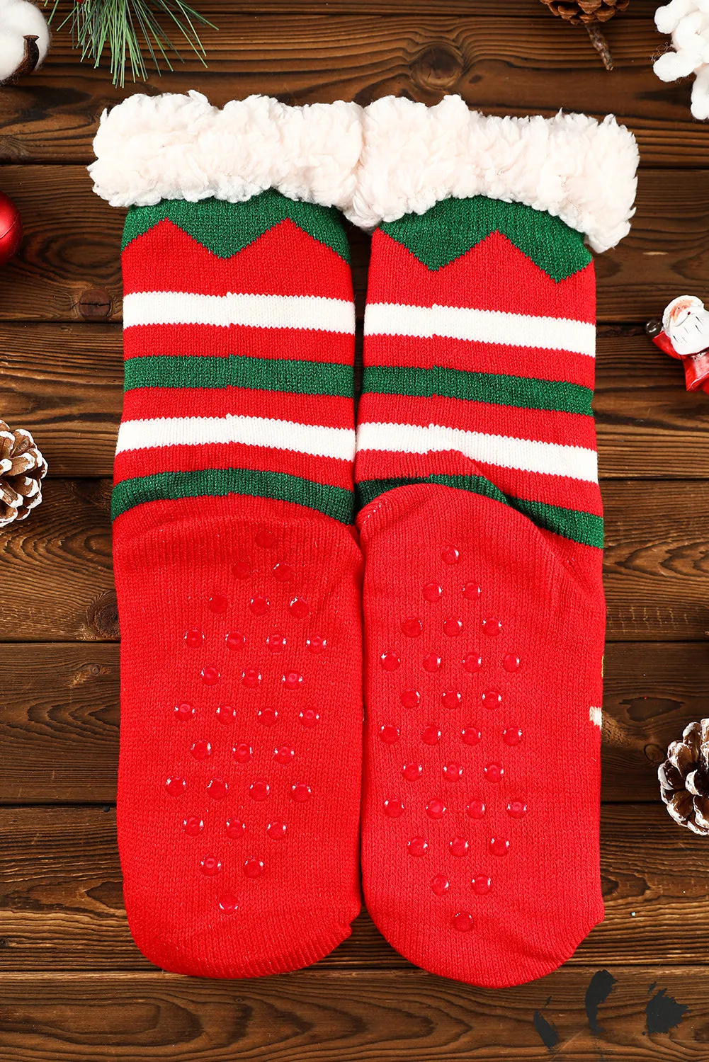 Red Christmas Cartoon Pattern Woolen Knit Socks