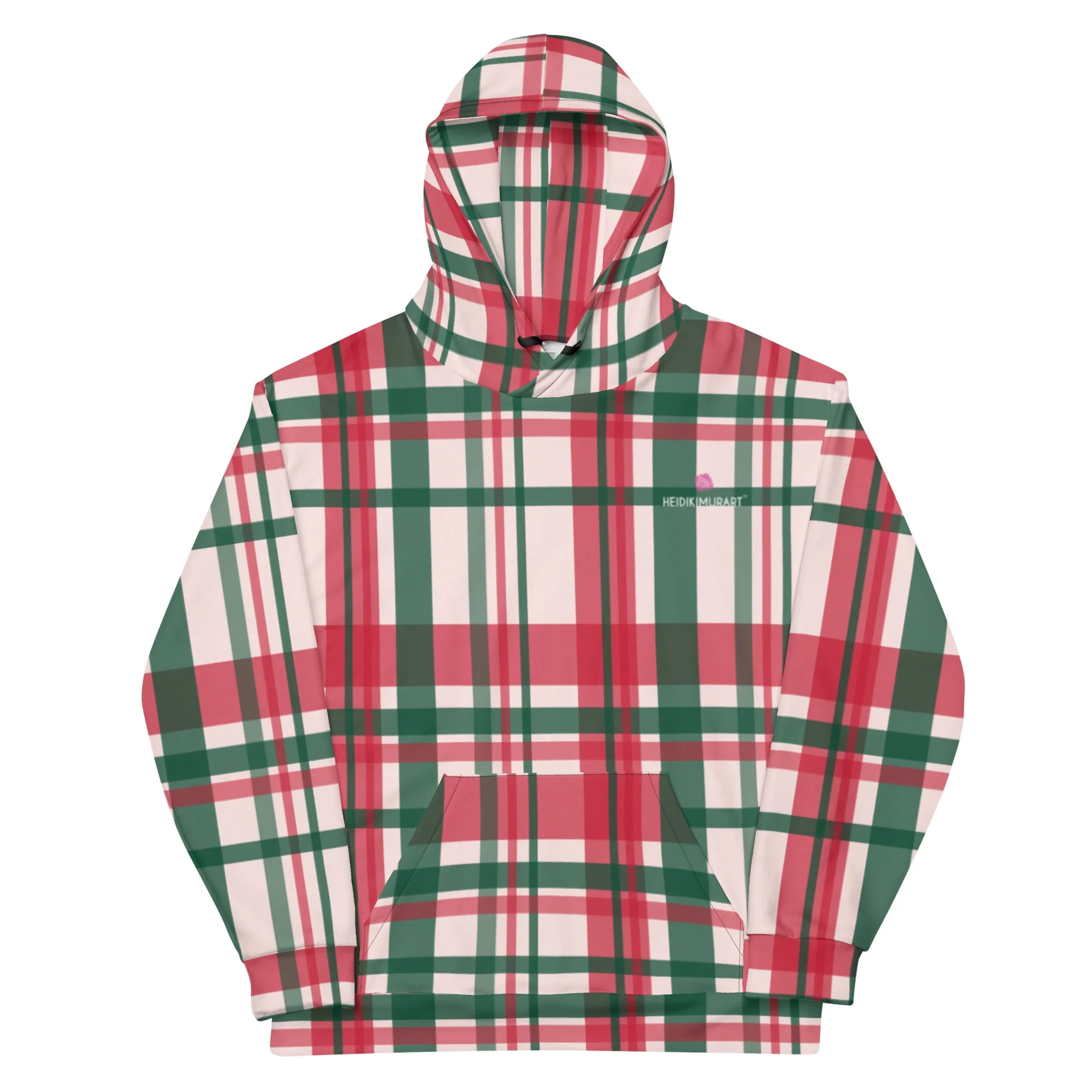 Red Green Plaid Print Hoodie, Plaid Print Unisex Soft Fleece Designer Hoodie- Made in USA/MX/EU