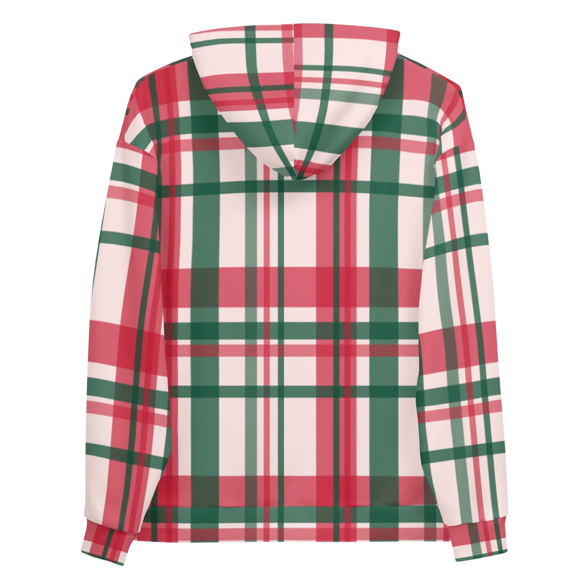 Red Green Plaid Print Hoodie, Plaid Print Unisex Soft Fleece Designer Hoodie- Made in USA/MX/EU