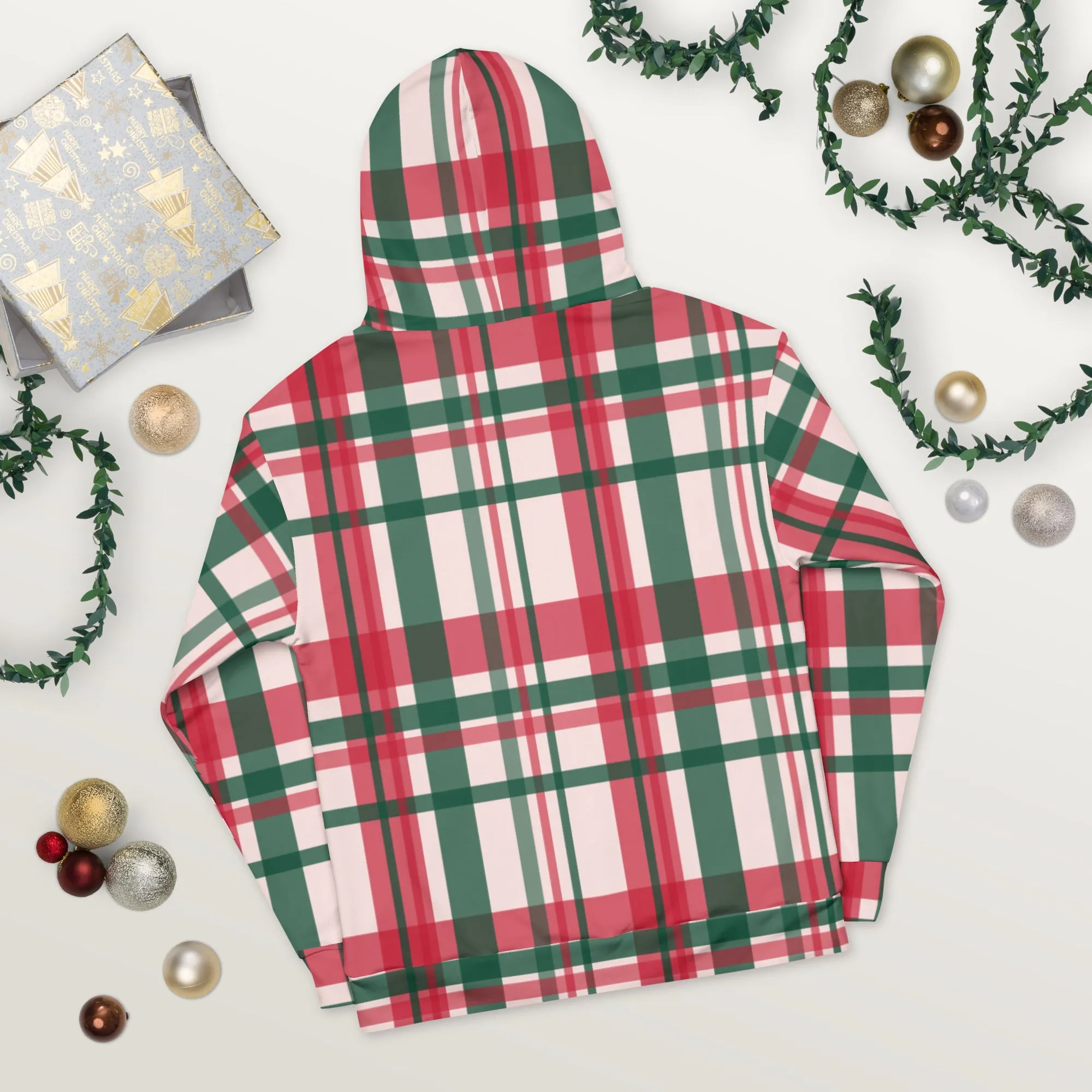 Red Green Plaid Print Hoodie, Plaid Print Unisex Soft Fleece Designer Hoodie- Made in USA/MX/EU