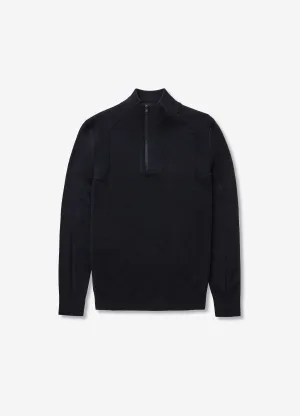 Rib Panel Funnel Neck Sweater Navy