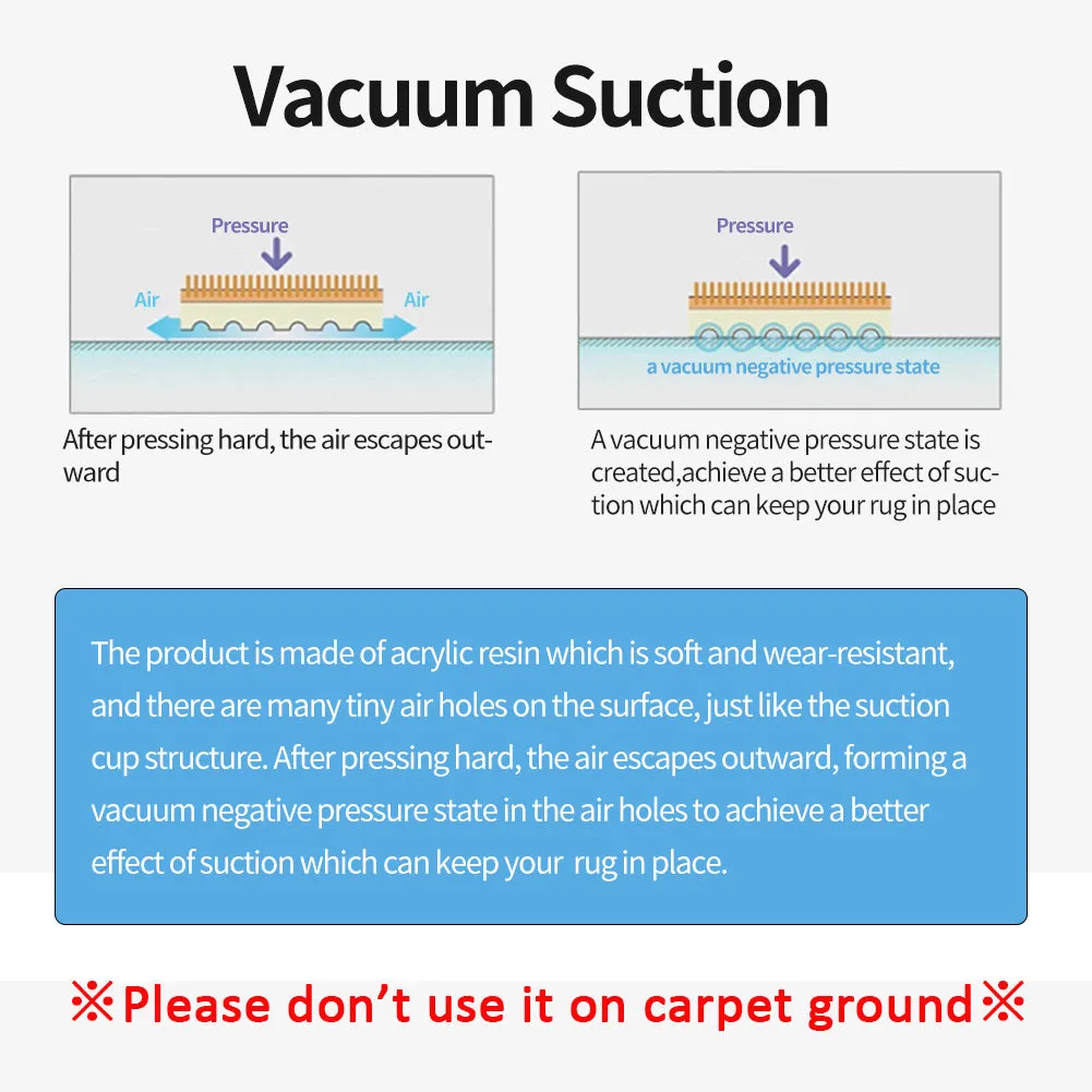 Rug Pad Gripper Non Slip Vacuum Tech Non Adhesive Area Rug Pad for Hardwood Floors or Tile Washable Cuttable Reusable 10x10cm 4 Pieces