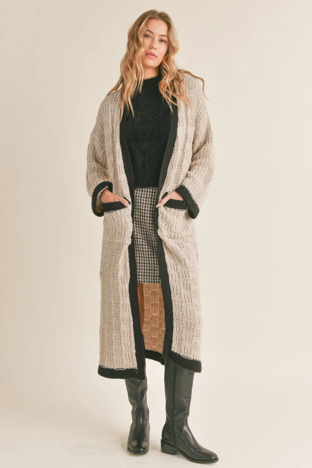 Sadie & Sage Zenni Textured Knit Long Cardigan in Taupe