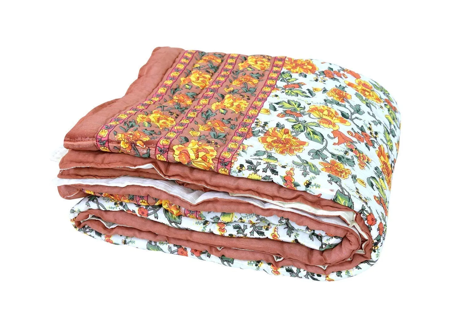 SHOPNITE Craft 240 TC Single Bed Organic Cotton Jaipuri Razai Bed Blanket Ac Quilt for Winter Soft Light Weight Rajasthani Traditional Rajai Cotton Comforter 85 x 55 inch