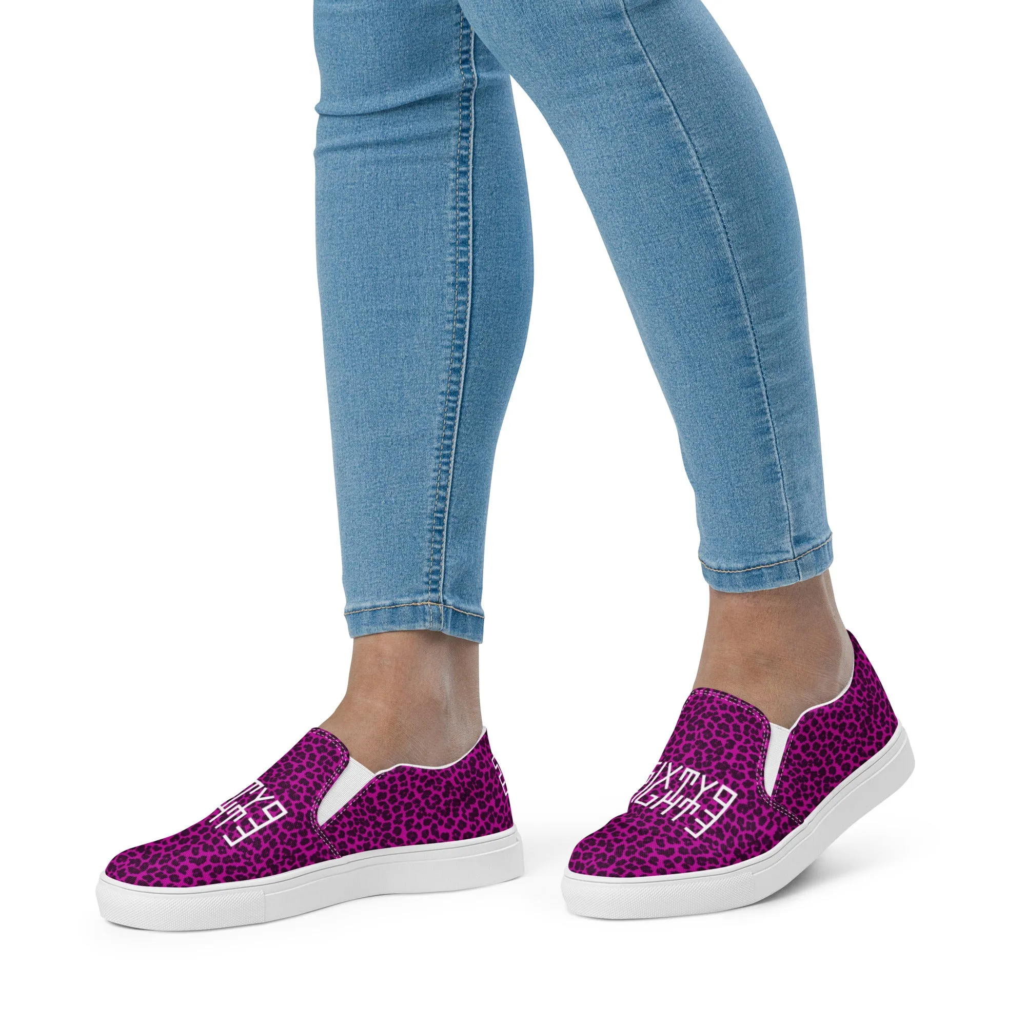 Sixty Eight 93 Logo White Cheetah Fuchsia Women's Slip On Shoes