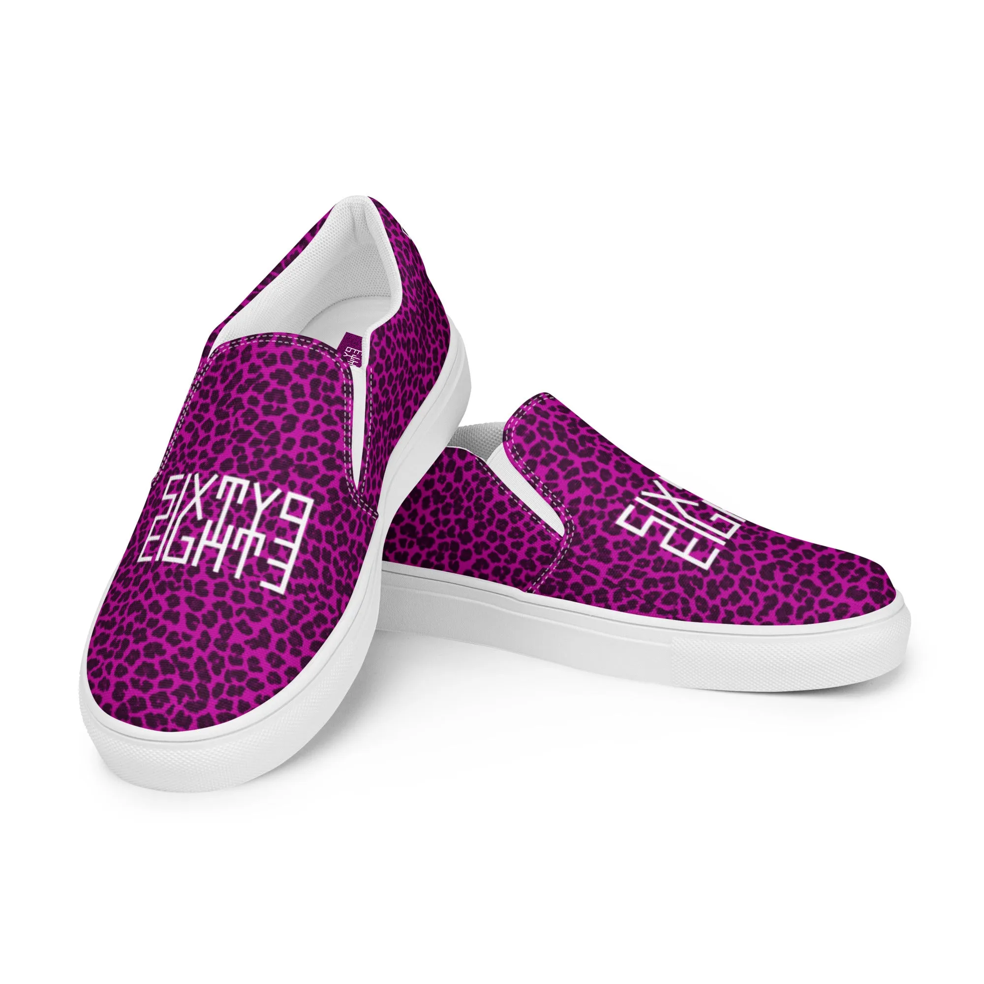 Sixty Eight 93 Logo White Cheetah Fuchsia Women's Slip On Shoes