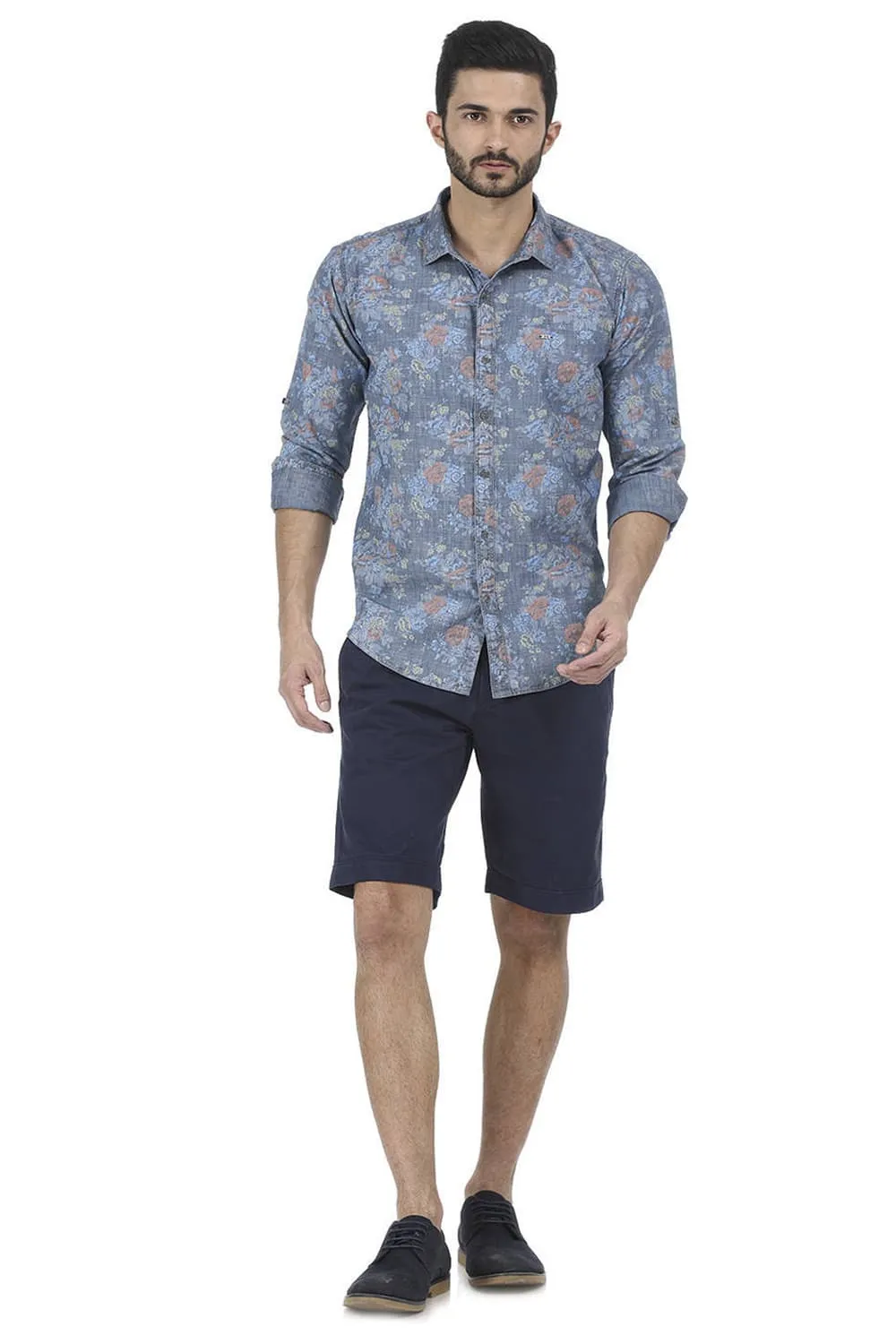 Slim Fit Blue Printed Shirt